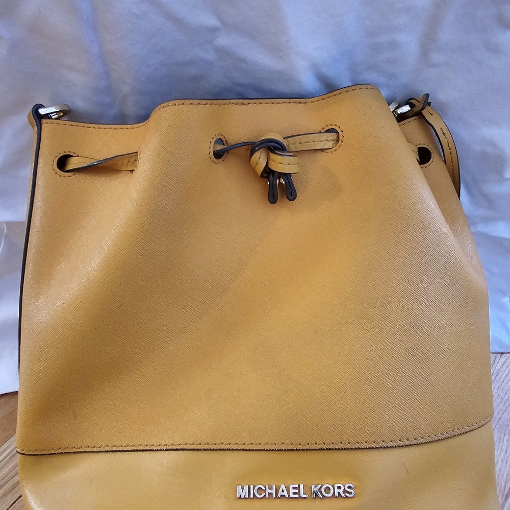 Michael Kors mustard yellow bucket bag